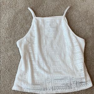 High neck white patterned tank
